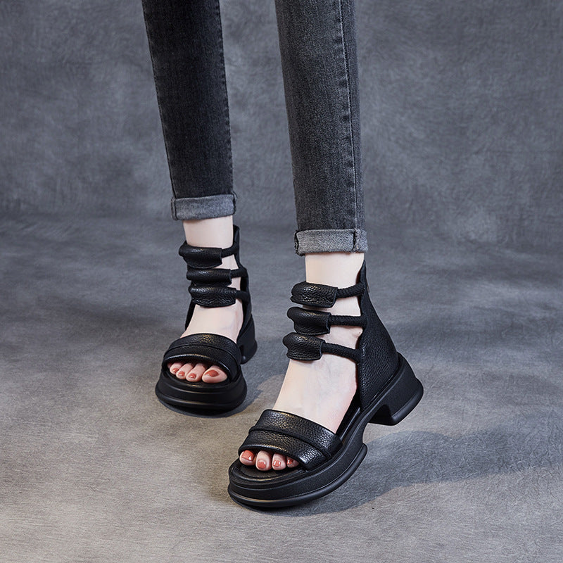 Women's Summer Roman First Layer Cowhide Retro Outdoor Open Toe Sandals