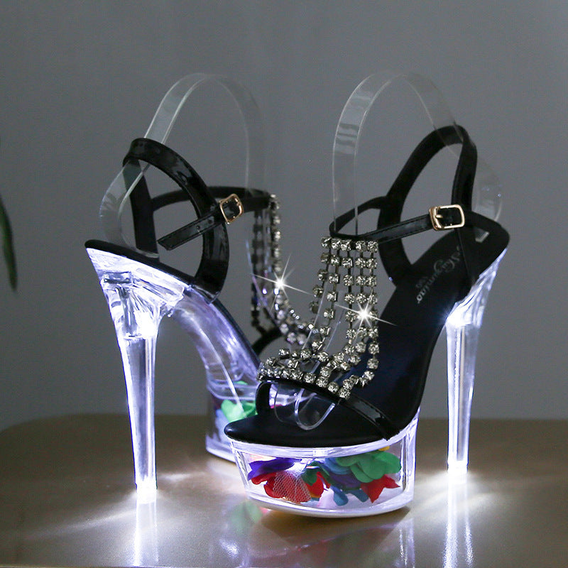 High Luminous Stiletto Waterproof Platform Transparent Model Heels