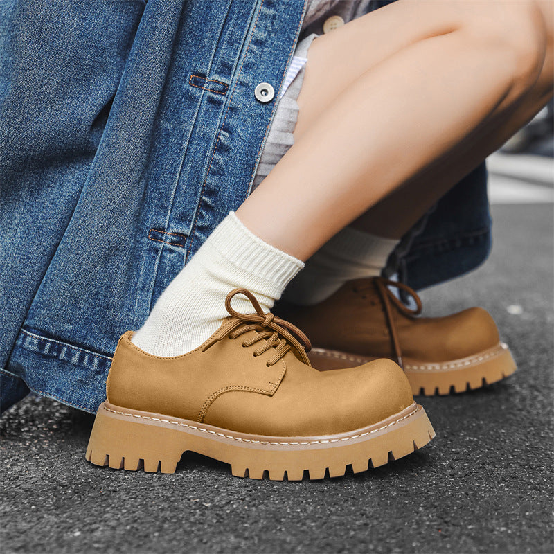 Men's Derby Retro British Platform Height Increasing Big Leather Shoes