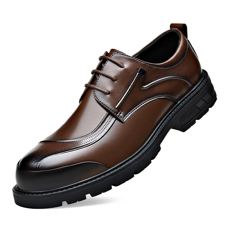 Men's Thick Bottom Big Head Brown Fashion Men's Business Leather Shoes