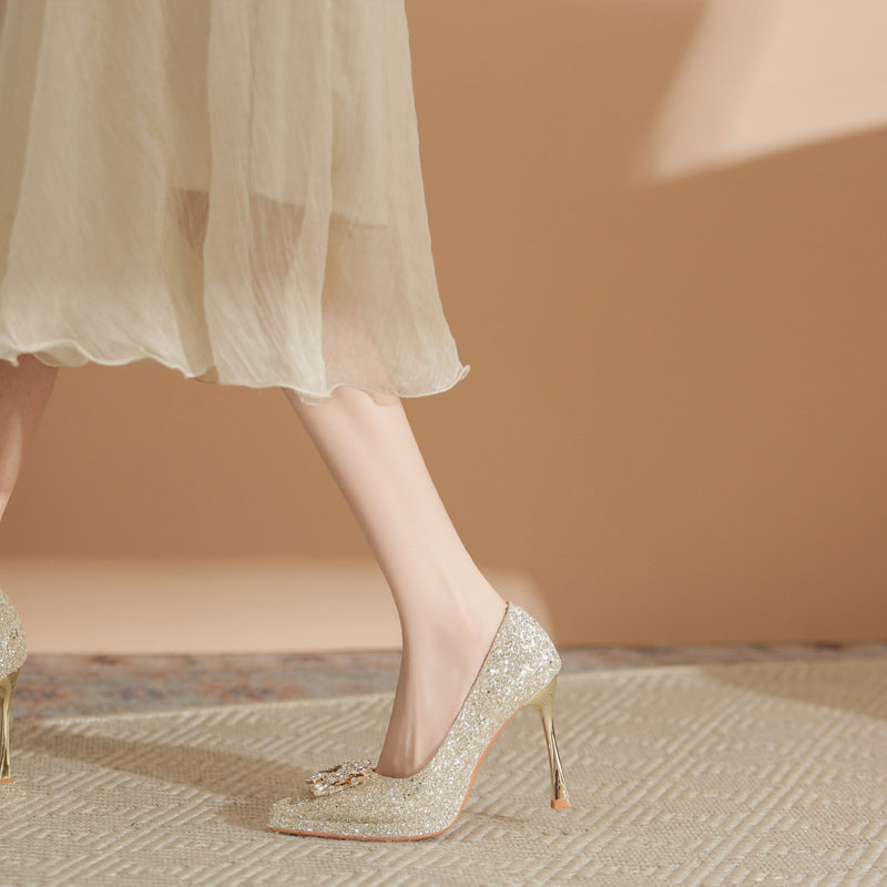 Wedding Waterproof Platform Rhinestone Square Buckle Women's Shoes
