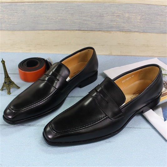 Men's Fashion Penny Top Layer Cowhide Slip-on Leather Shoes