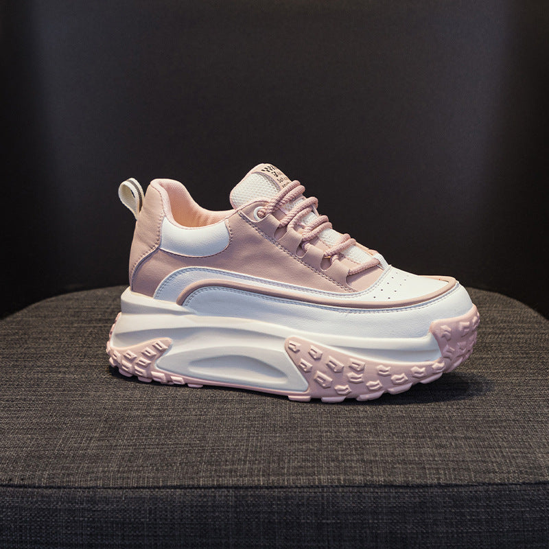 Women's Spring White Thick-soled Height Increasing Insole Sports Dad Sneakers