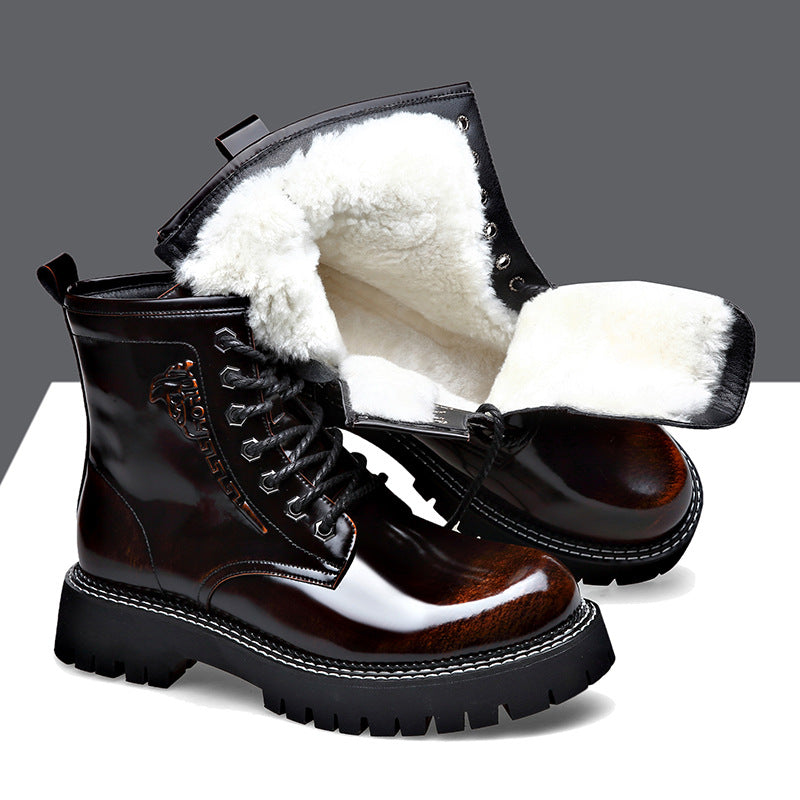 Men's Martin Fashion Color Wool Warm Side Zipper Boots