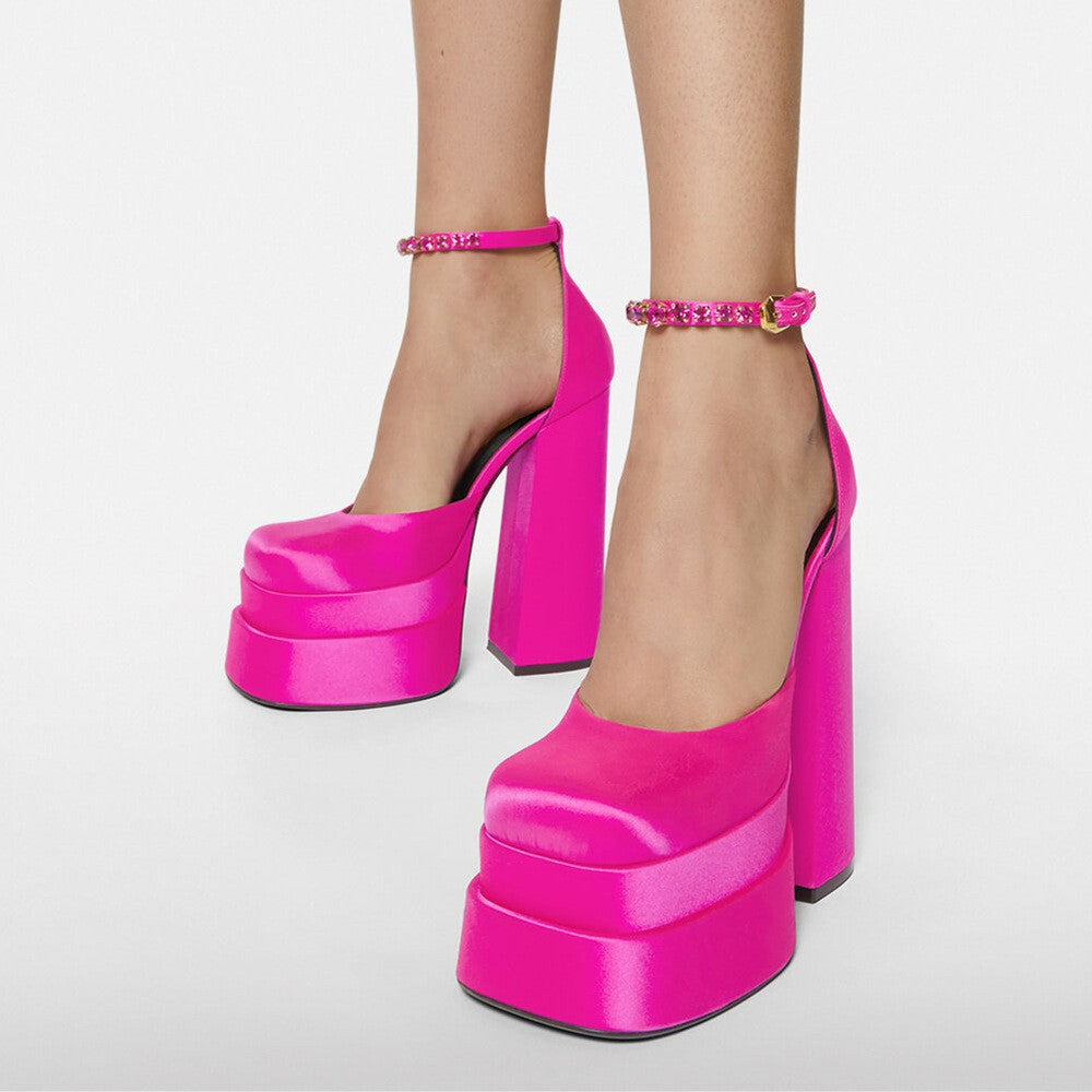 Viscose Super High Chunky Square Toe Double Layer Waterproof Heels