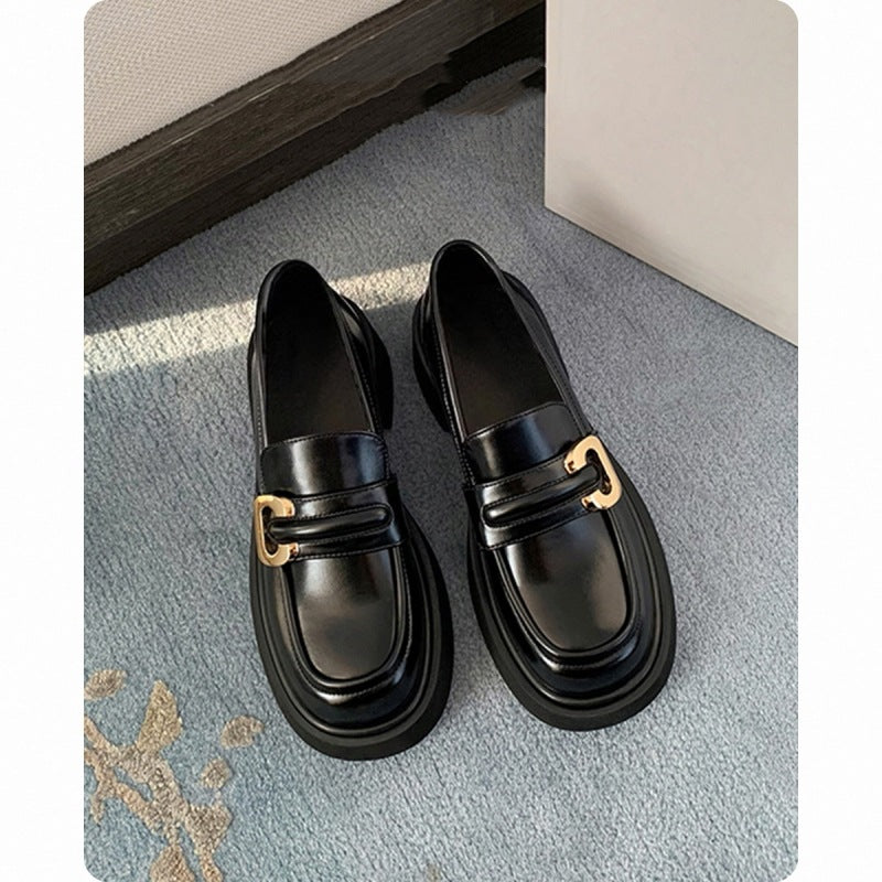 Women's Genuine Platform Square Buckle Thick With Loafers