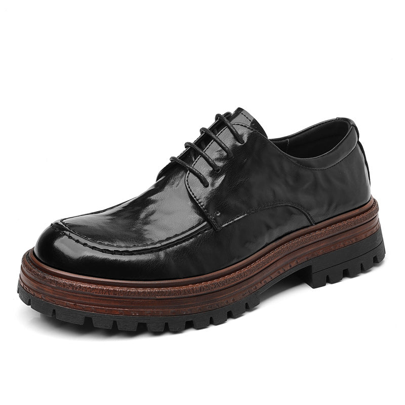 Men's Fashionable With Grip Pattern Formal Wear British Breathable Round Men's Business Leather Shoes