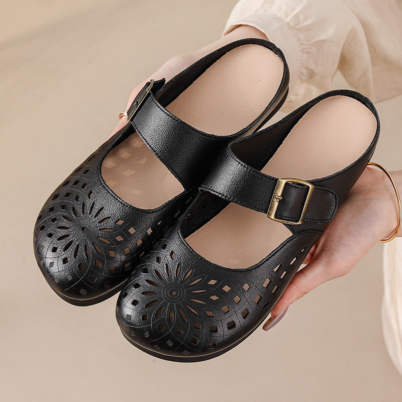 Women's Bottom Mom Flat Comfort People Hollow Sandals