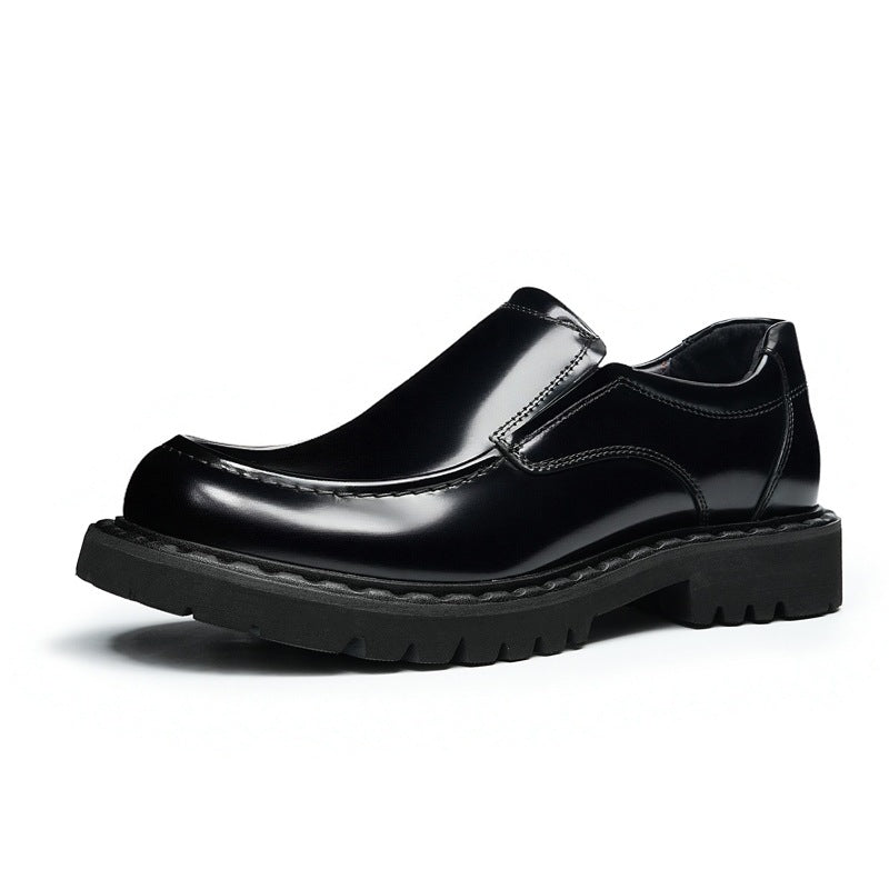 Men's Business Formal Glossy Cowhide Platform Genuine Elegant Gentleman Men's Casual Leather Shoes