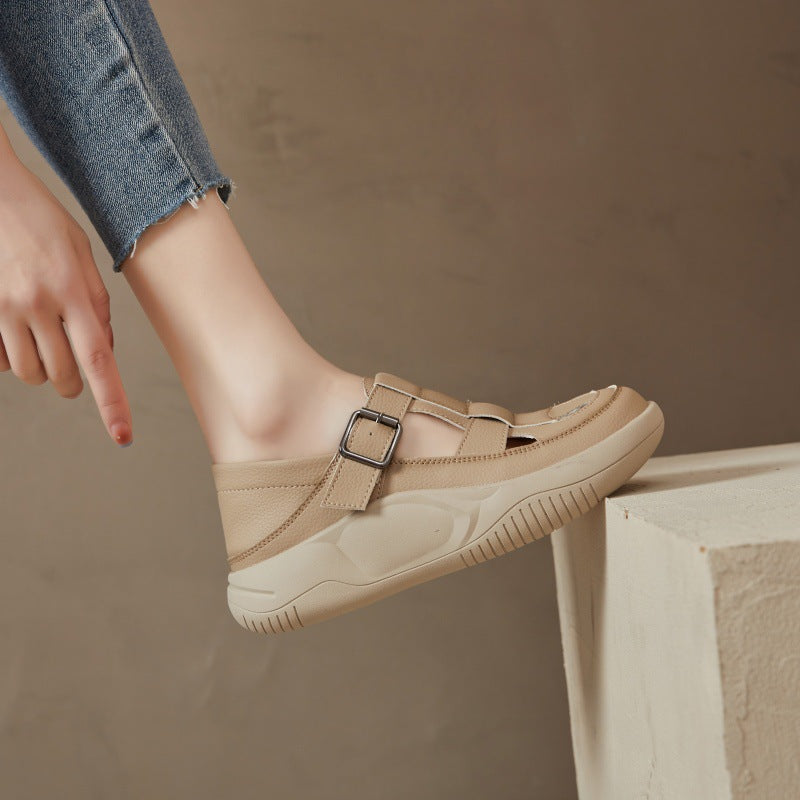 Women's Toe Summer Retro Color Matching Genuine Thick Bottom Hollow Sandals