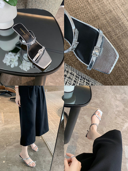 Women's Grape Mom Summer Rhinestone Square Toe Heels