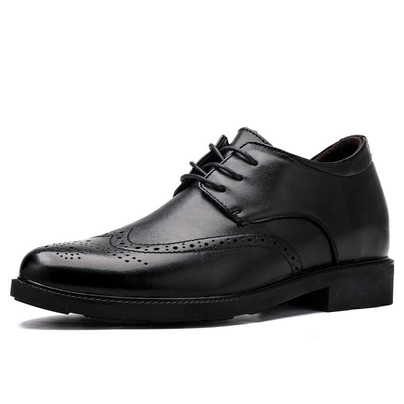 Men's Increasing Insole Brogue Business Formal Wear British Leather Shoes