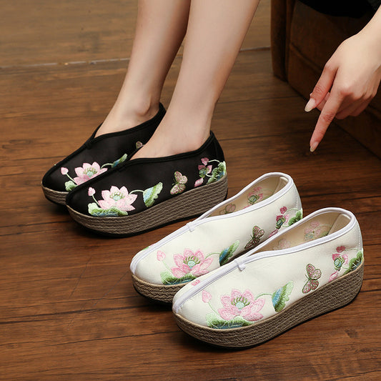 Women's Acetate Fabric Chinese Style Embroidery Breathable Canvas Shoes
