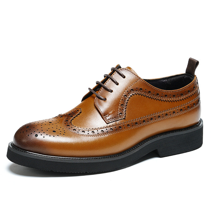 Men's Business Autumn First Layer Cowhide Round Leather Shoes