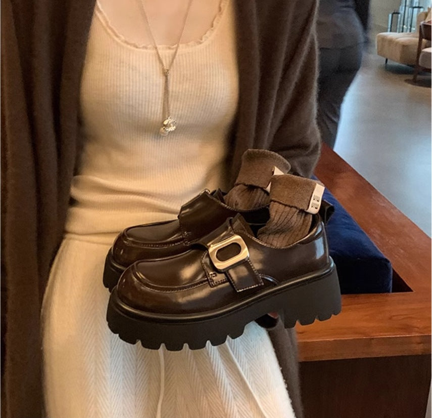 Women's Mom Preppy Style Square Buckle Slip-on Lofter Muffin Loafers
