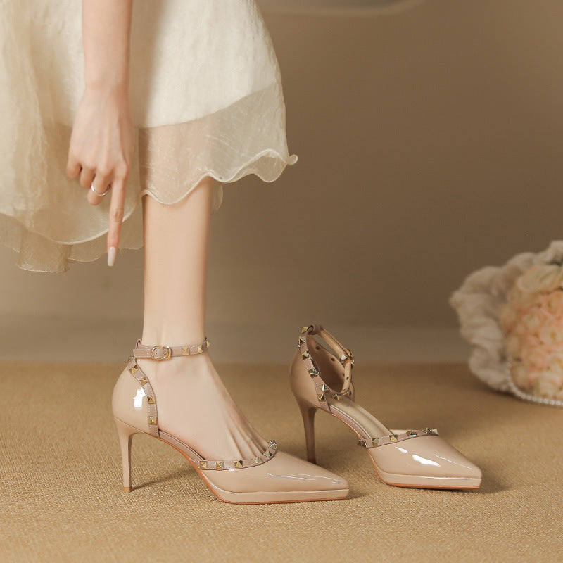 Women's Pointed Toe Hollowed High With One-word Waterproof Platform Heels