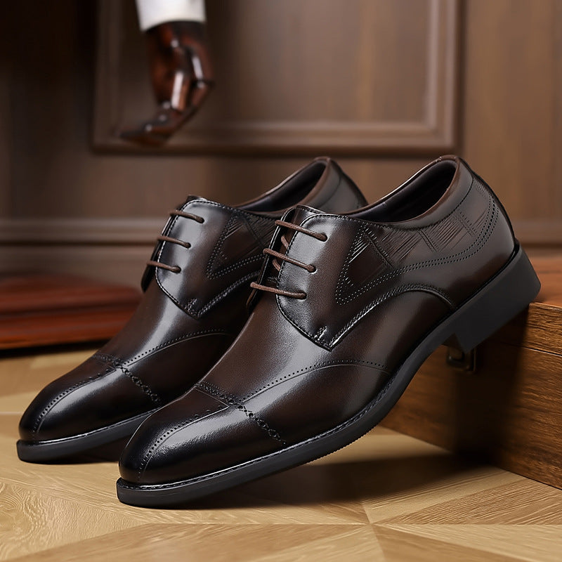 Men's Formal Gentleman British Carved Wedding Suit Men's Business Leather Shoes