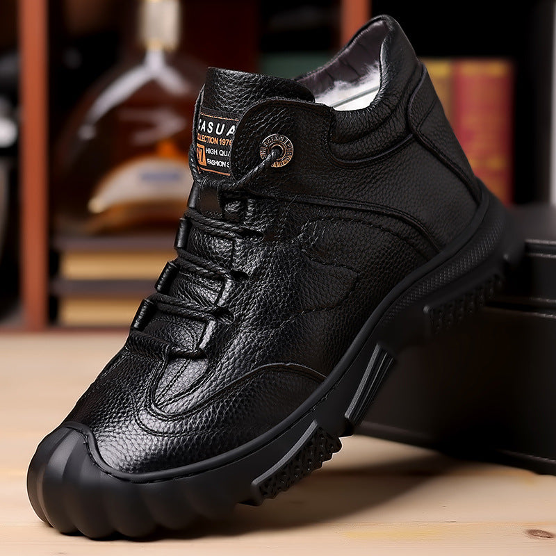 Men's Cotton Winter Warm Front Side Zipper Real Men's Shoes