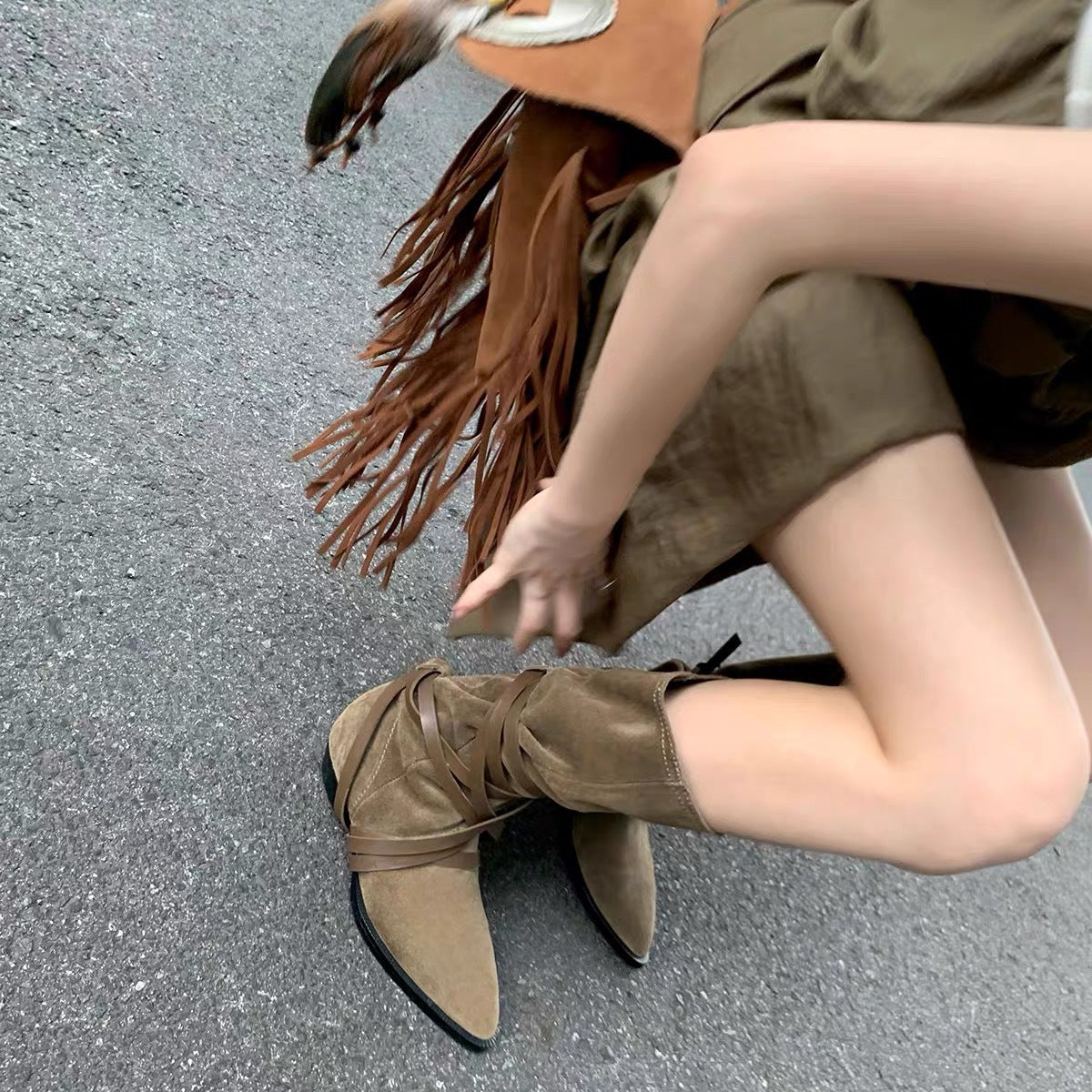 Women's Western Cowboy Summer Genuine Brown Thin High Pointed Toe Boots