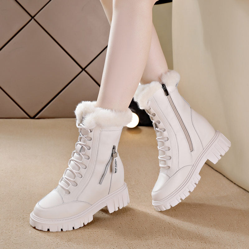 Women's Increasing Insole Platform Middle Fleece-lined Thermal Snow Boots