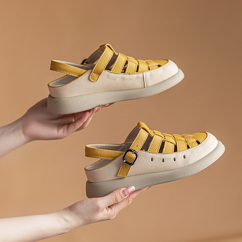 Women's Genuine Retro Closed Toe Flat Bottom Comfort Soft Sandals
