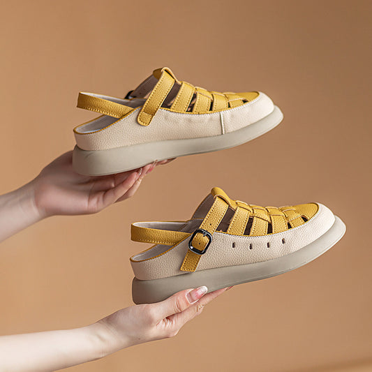 Women's Genuine Retro Closed Toe Flat Bottom Comfort Soft Sandals