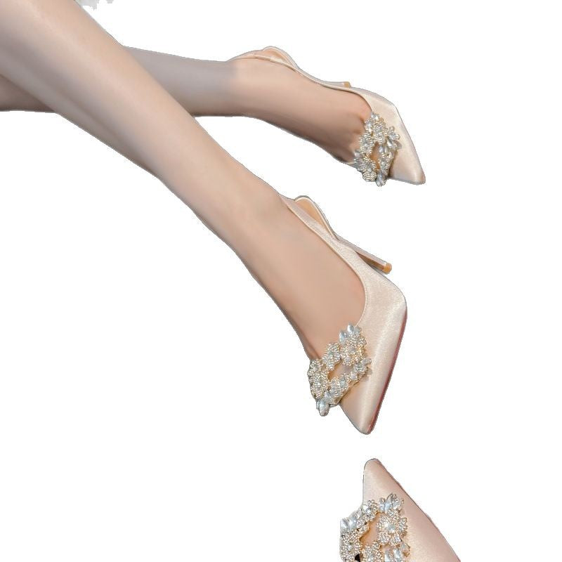 Women's Wedding Dinner Party Closed Toe Fashion Pointed Rhinestone Heels