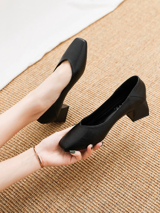 Women's High Four Authentic Square Toe Shallow Mouth Mid Women's Shoes