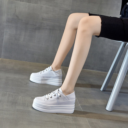 Women's Hidden White Fashion Platform Thick-soled Cowhide Sandals