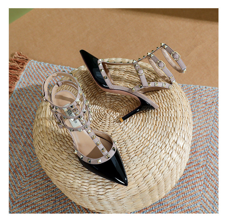 Women's Rivet Willow Stiletto Three-ring Strap Fashion Heels