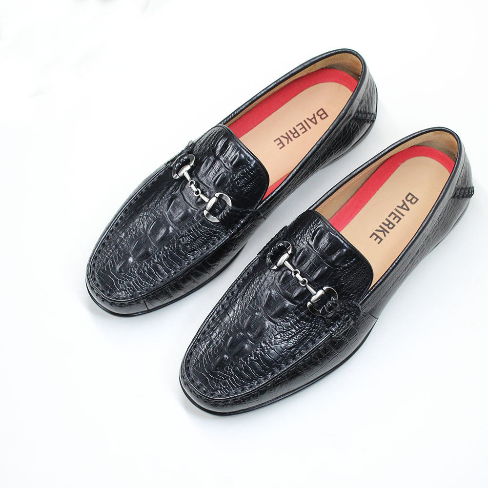Men's Summer Genuine Breathable One Pedal Crocodile Pattern Top Layer Men's Shoes