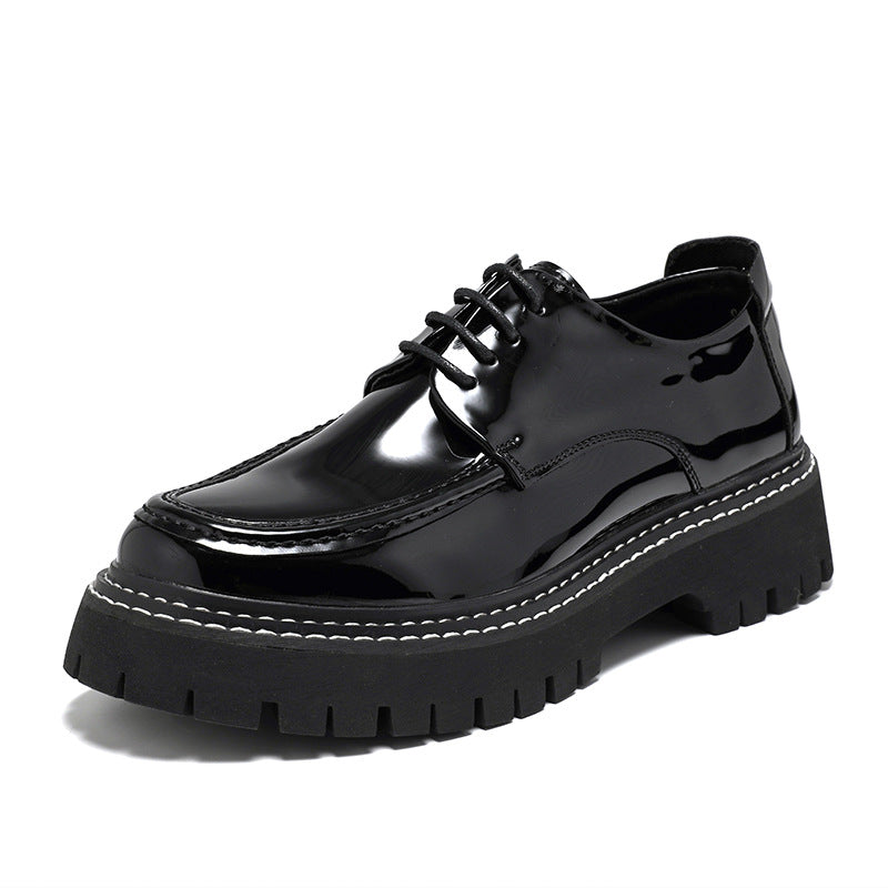 Men's Head British Patent Breathable Business Formal Leather Shoes