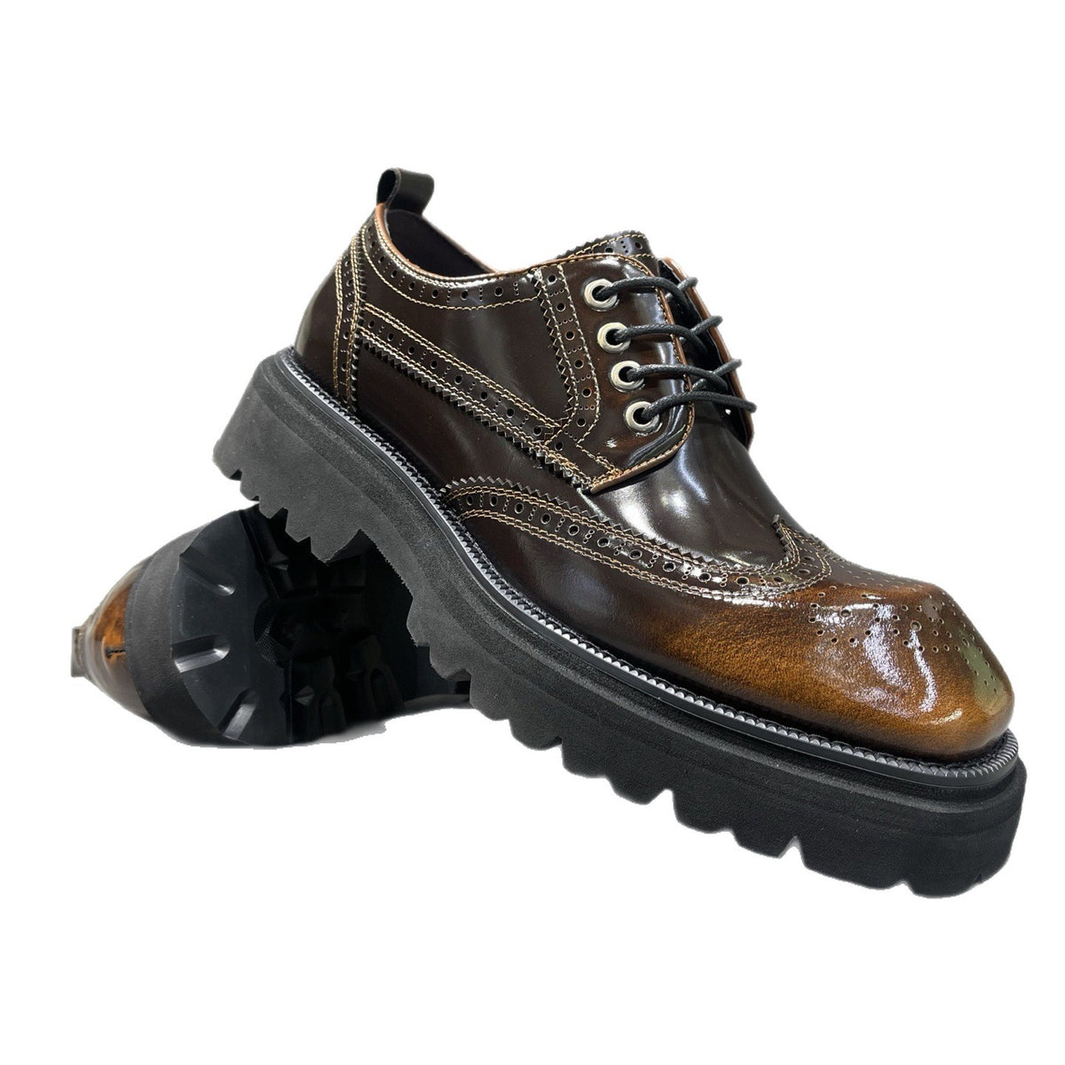 Men's Brogue Genuine Glossy Thick Sole Increased Retro Men's Shoes