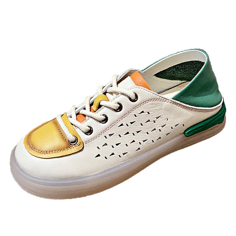 Women's Hole Top Layer Cowhide Soft Bottom Surface Flat Casual Shoes