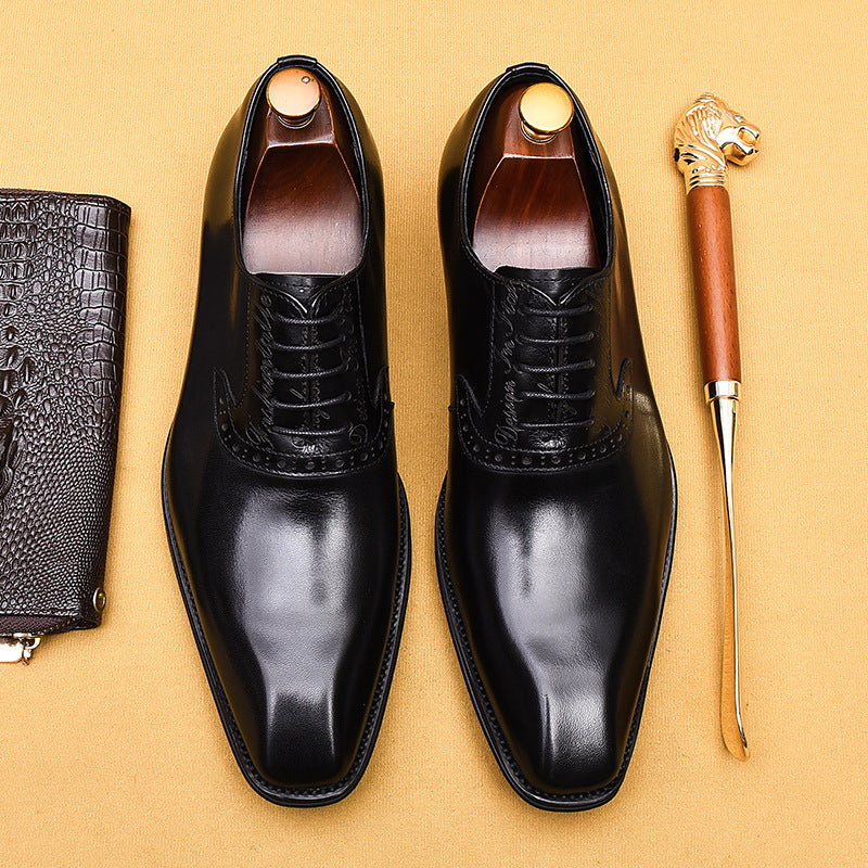 Men's British Formal Wear Genuine Pointed Oxford Men's Business Leather Shoes