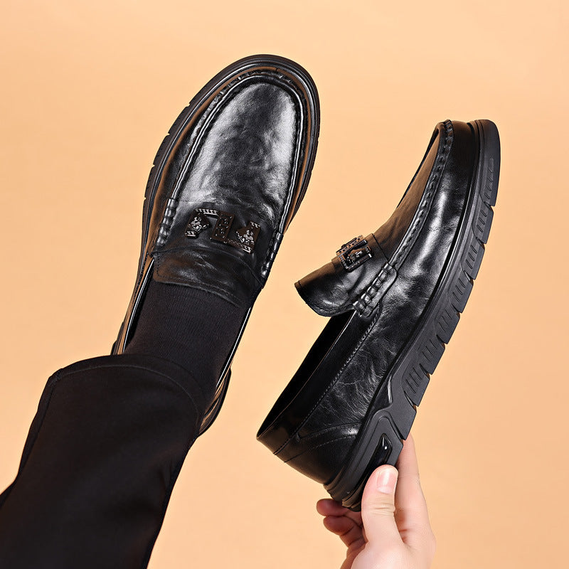 Men's First Layer Cowhide Genuine Breathable Pumps One Leather Shoes