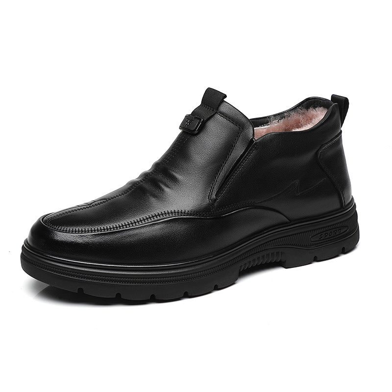Men's Layer Cowhide Winter Thickened Wool Warm Men's Shoes