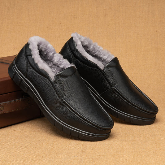 Men's Fleece-lined Warm Genuine Slip On Wool Men's Shoes