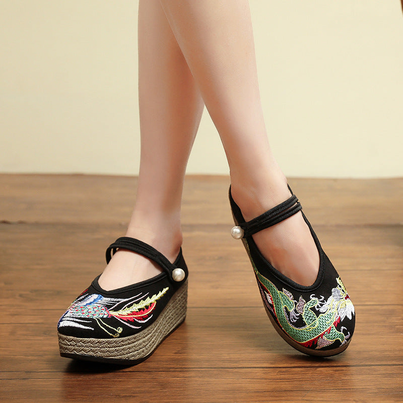 Women's Pearl Buckle Retro Dancing Ancient Cheongsam For Han Canvas Shoes