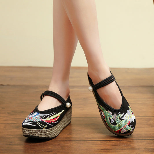 Women's Pearl Buckle Retro Dancing Ancient Cheongsam For Han Canvas Shoes