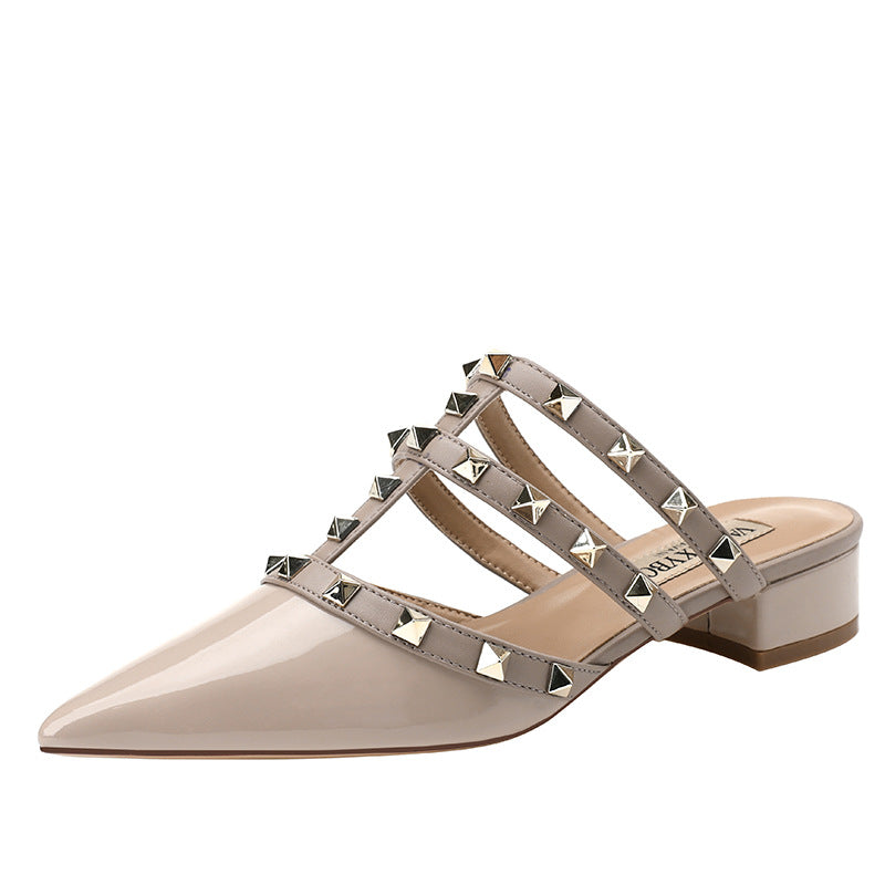 Women's Home Rivet Summer Nude Patent Sexy Back Empty Heels