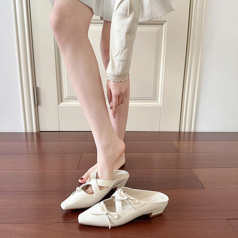 Women's French Style Fairy Square Head Bow Summer Outdoor Mary Heels