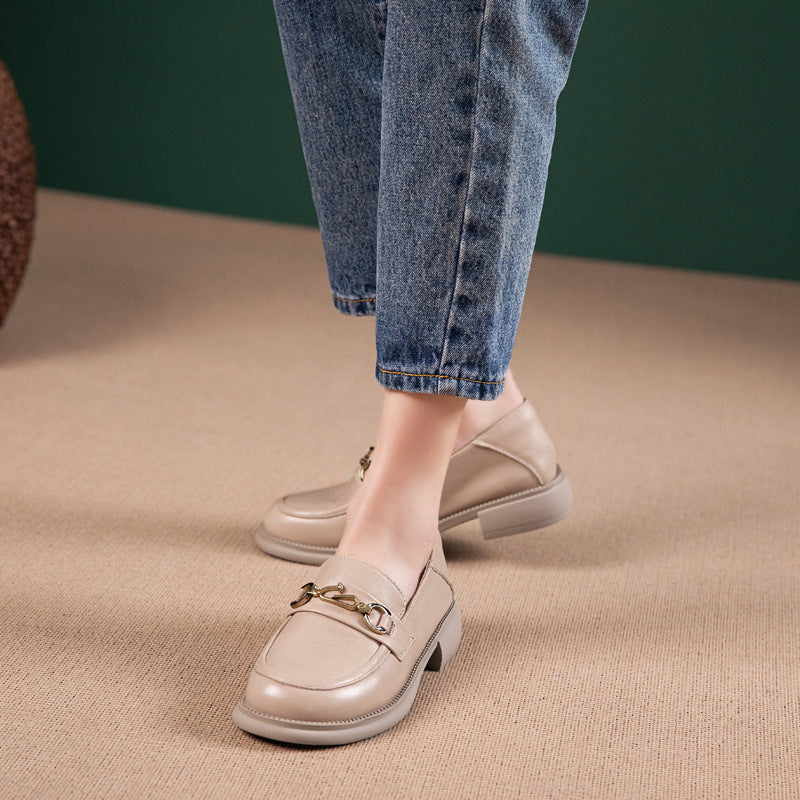Women's First Layer Cowhide One Pedal British Style Loafers