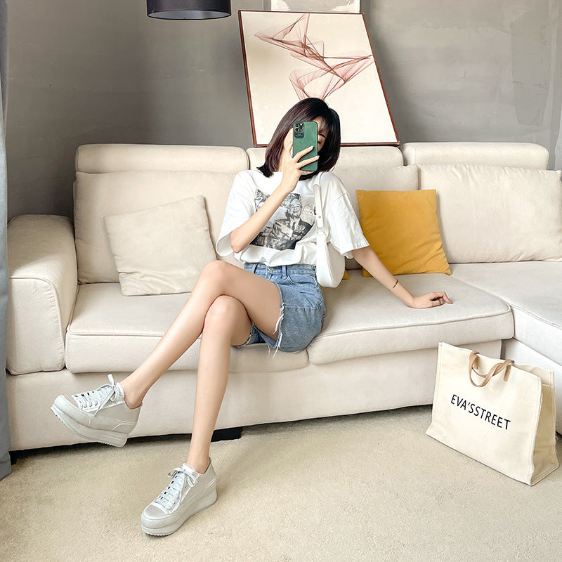 Women's Platform White Invisible Elevated Muffin Silk Satin Niche Heels