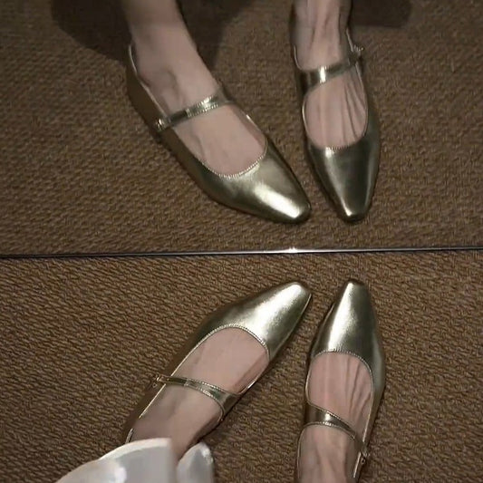 Women's Sheepskin Version French Gold Pointed Toe Women's Shoes