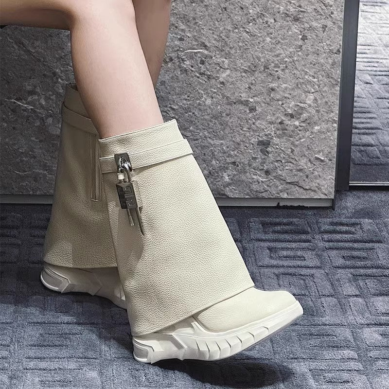 Women's Height Increasing Platform Metal Lock Catch Boots