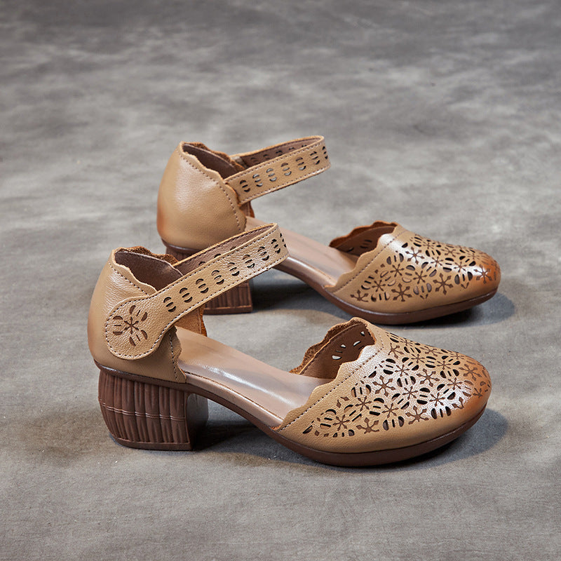 Women's Summer Magic Stick First Layer Cowhide Heels