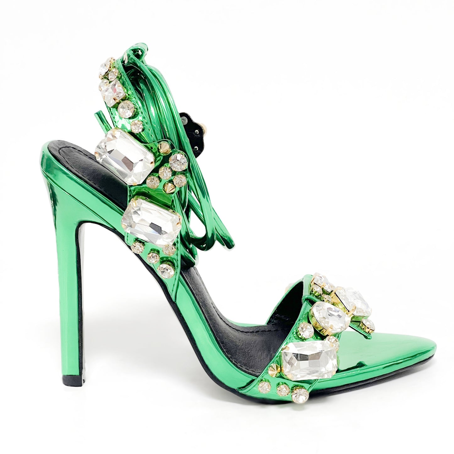Pointed Toe Golden Rivet Rhinestone Stiletto Summer Heels