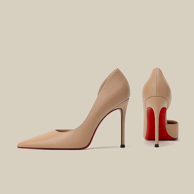 Nude High Female Summer French Side Empty Pointed Toe Women's Fashion Shoes
