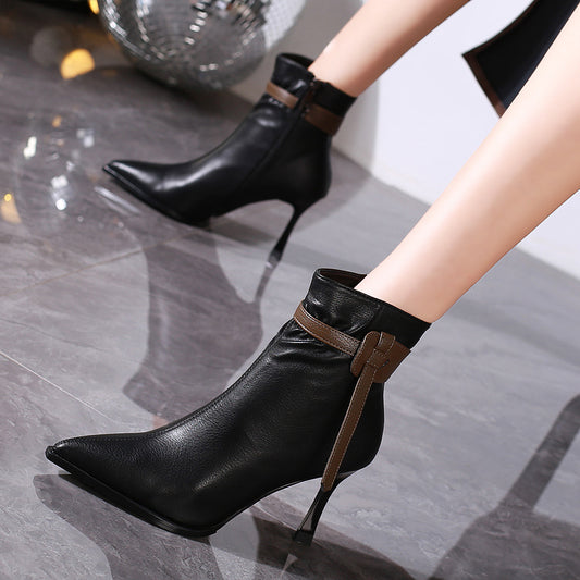 Women's Booties Winter Khaki Stiletto Pointed Toe Boots